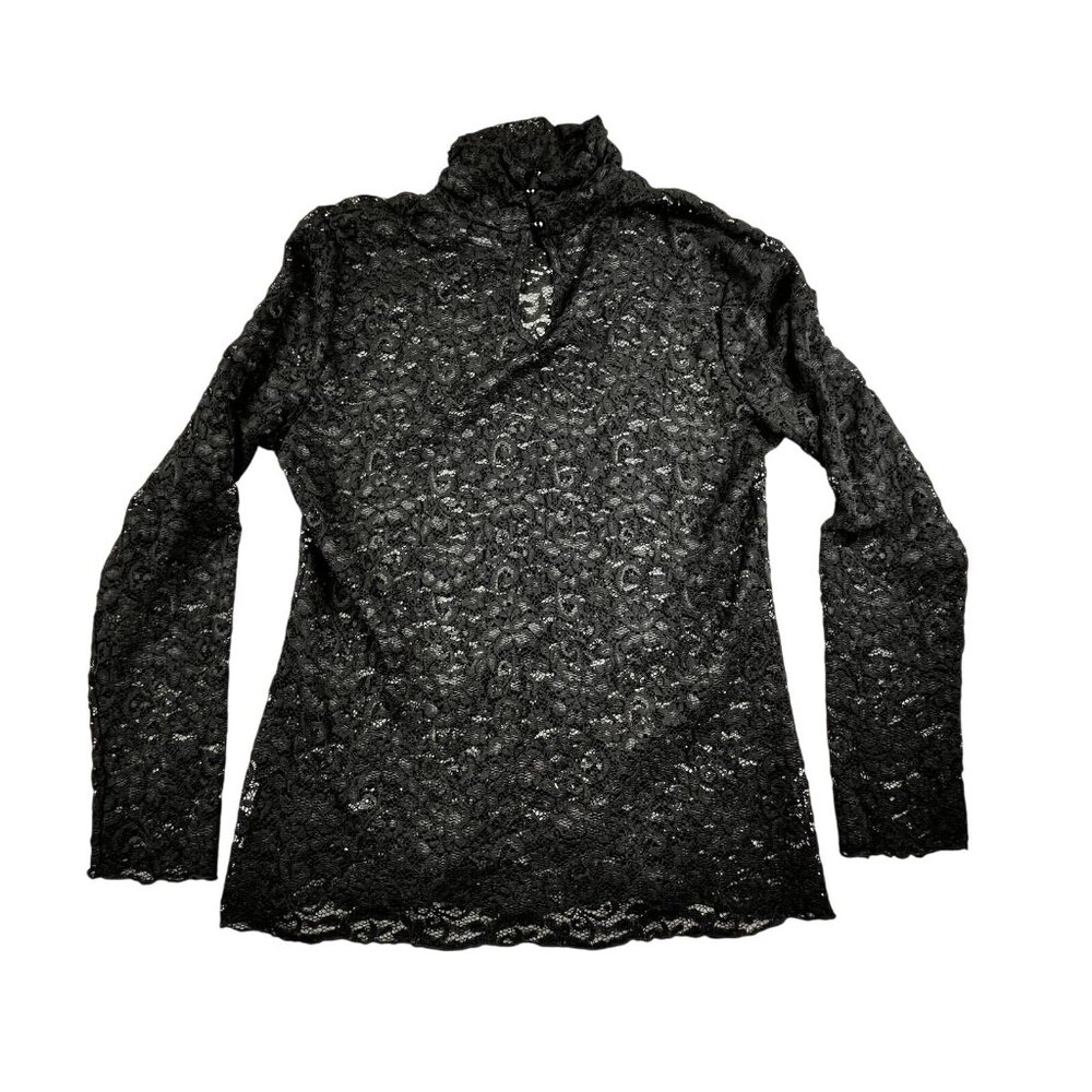 VTG Apt 9 Womens Medium Black Knit Shirt Long Sleeve Lace whimsy Goth Baby Doll